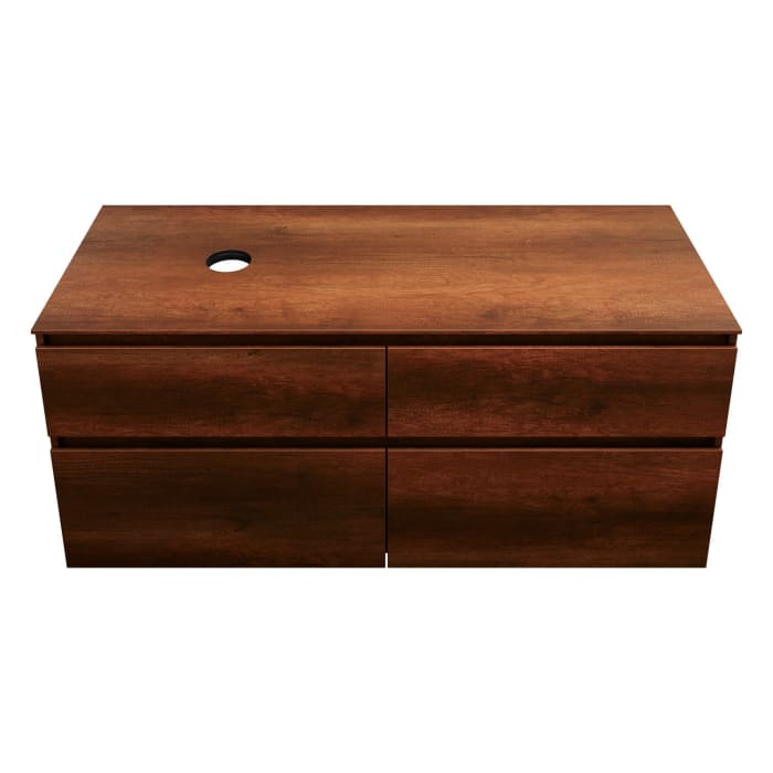 burgbad Lin20 Waschtischunterschrank mit Konsolenplatte 140 cm, 4 Auszüge, Beckenausschnitt links