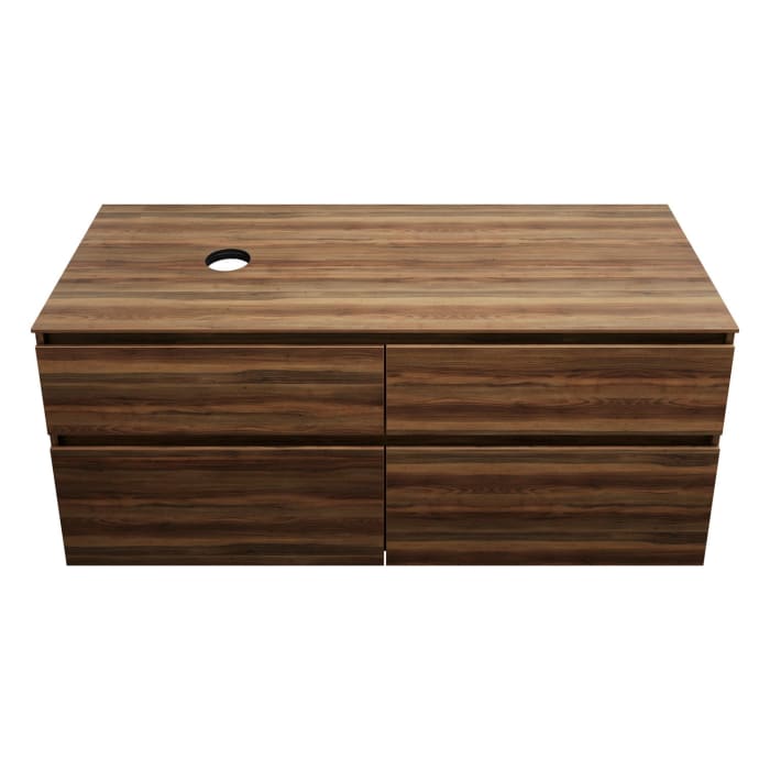 burgbad Lin20 Waschtischunterschrank mit Konsolenplatte 140 cm, 4 Auszüge, Beckenausschnitt links