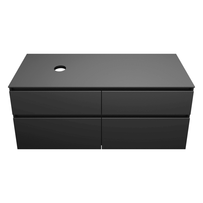 burgbad Lin20 Waschtischunterschrank mit Konsolenplatte 140 cm, 4 Auszüge, Beckenausschnitt links