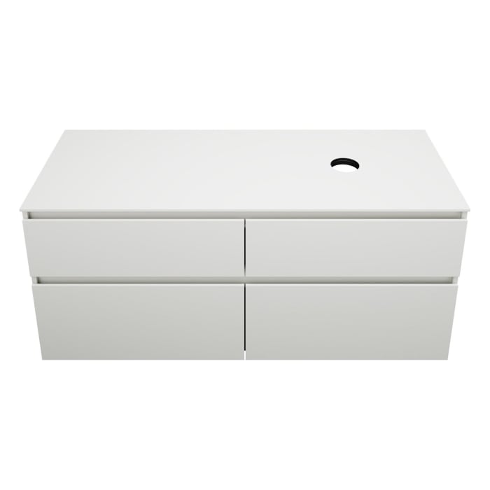 burgbad Lin20 Waschtischunterschrank mit Konsolenplatte 140 cm, 4 Auszüge, Beckenausschnitt rechts