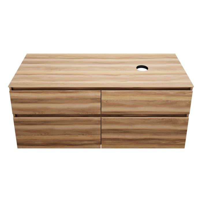 burgbad Lin20 Waschtischunterschrank mit Konsolenplatte 140 cm, 4 Auszüge, Beckenausschnitt rechts