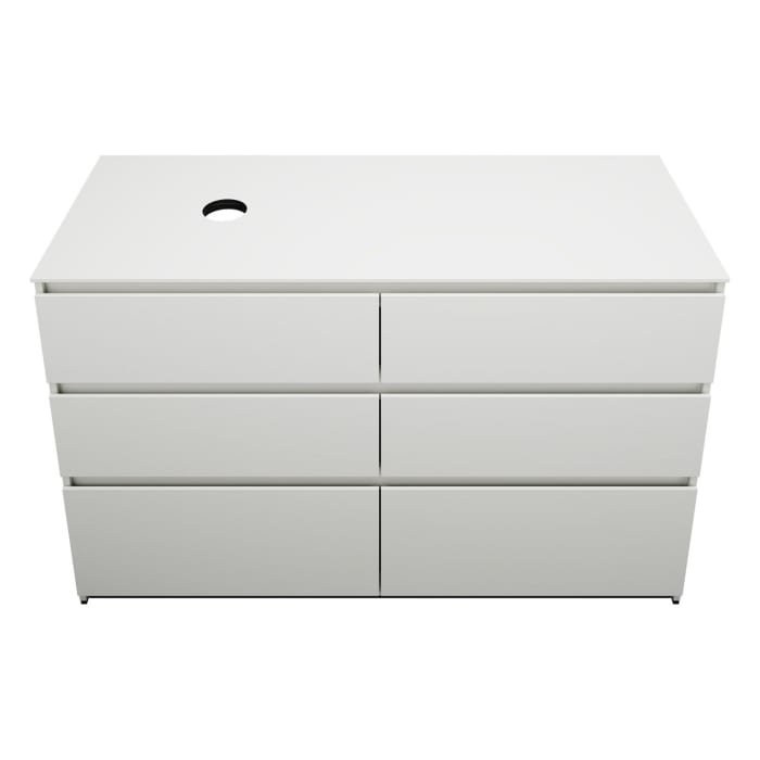 burgbad Lin20 Waschtischunterschrank mit Konsolenplatte 140 cm, 6 Auszüge, Beckenausschnitt links