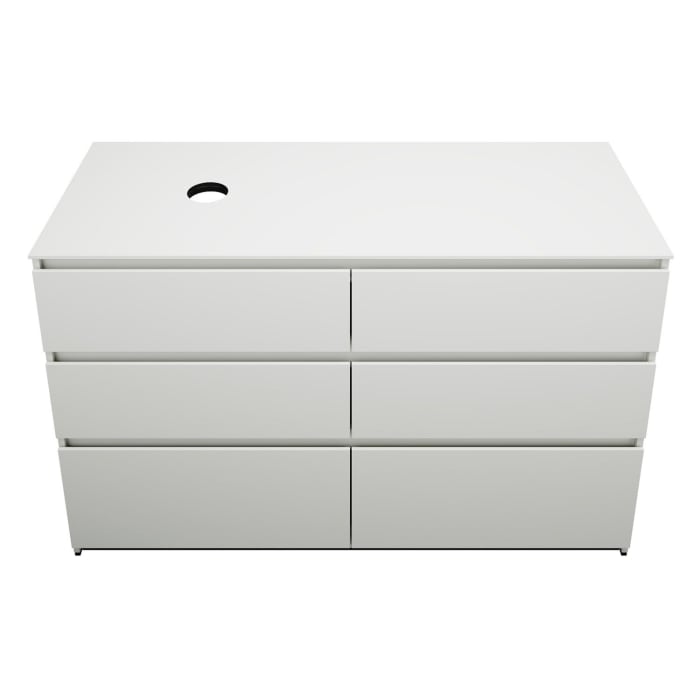 burgbad Lin20 Waschtischunterschrank mit Konsolenplatte 140 cm, 6 Auszüge, Beckenausschnitt links