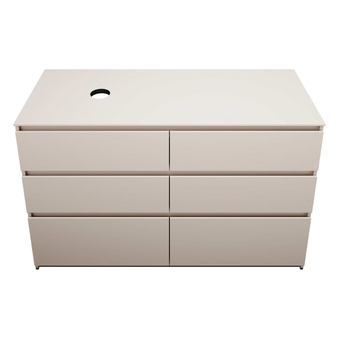 burgbad Lin20 Waschtischunterschrank mit Konsolenplatte 140 cm, 6 Auszüge, Beckenausschnitt links