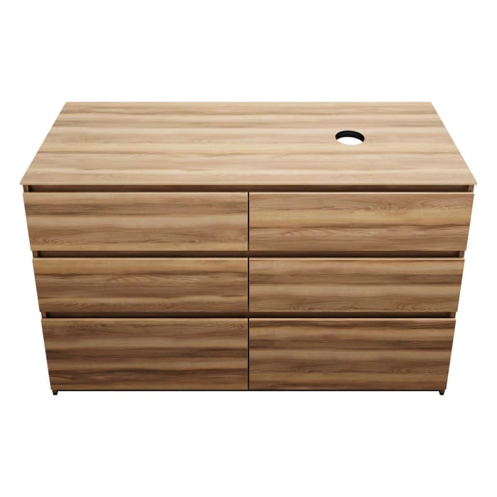 burgbad Lin20 Waschtischunterschrank mit Konsolenplatte 140 cm, 6 Auszüge, Beckenausschnitt rechts