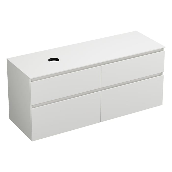 burgbad Lin20 Waschtischunterschrank mit Konsolenplatte 140 cm, 4 Auszüge, Beckenausschnitt links