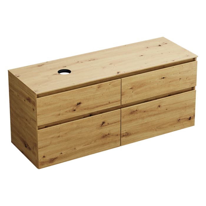 burgbad Lin20 Waschtischunterschrank mit Konsolenplatte 140 cm, 4 Auszüge, Beckenausschnitt links