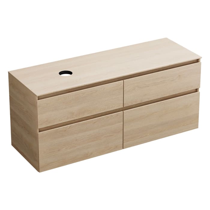 burgbad Lin20 Waschtischunterschrank mit Konsolenplatte 140 cm, 4 Auszüge, Beckenausschnitt links