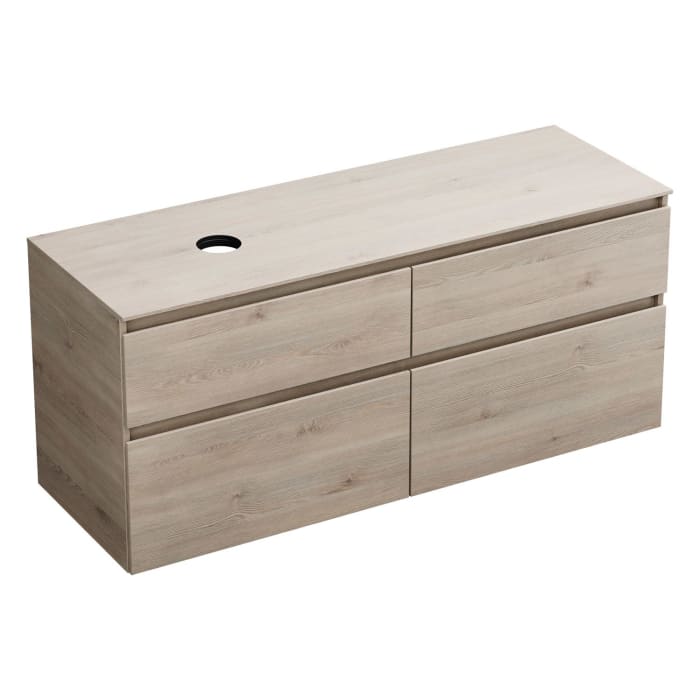 burgbad Lin20 Waschtischunterschrank mit Konsolenplatte 140 cm, 4 Auszüge, Beckenausschnitt links