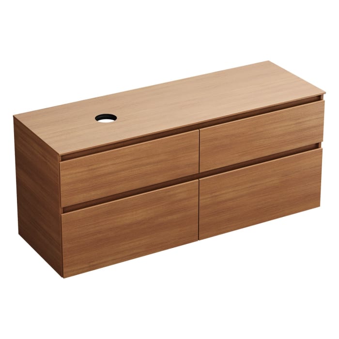 burgbad Lin20 Waschtischunterschrank mit Konsolenplatte 140 cm, 4 Auszüge, Beckenausschnitt links