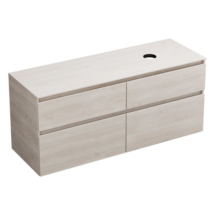 burgbad Lin20 Waschtischunterschrank mit Konsolenplatte 140 cm, 4 Auszüge, Beckenausschnitt rechts