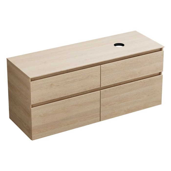 burgbad Lin20 Waschtischunterschrank mit Konsolenplatte 140 cm, 4 Auszüge, Beckenausschnitt rechts