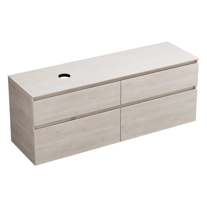 burgbad Lin20 Waschtischunterschrank mit Konsolenplatte 160 cm, 4 Auszüge, Beckenausschnitt links