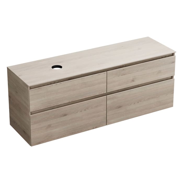 burgbad Lin20 Waschtischunterschrank mit Konsolenplatte 160 cm, 4 Auszüge, Beckenausschnitt links