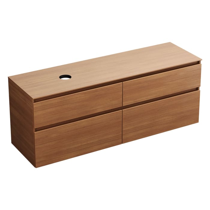 burgbad Lin20 Waschtischunterschrank mit Konsolenplatte 160 cm, 4 Auszüge, Beckenausschnitt links