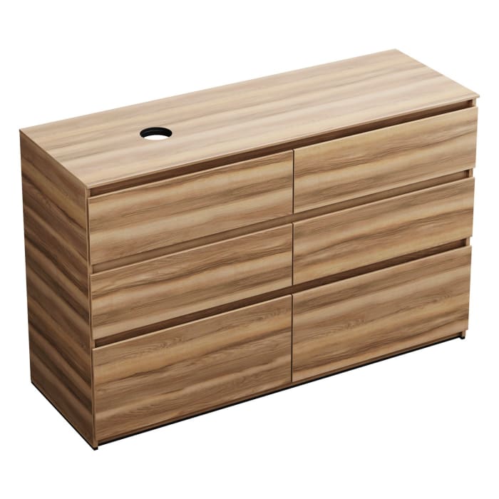 burgbad Lin20 Waschtischunterschrank mit Konsolenplatte 140 cm, 6 Auszüge, Beckenausschnitt links