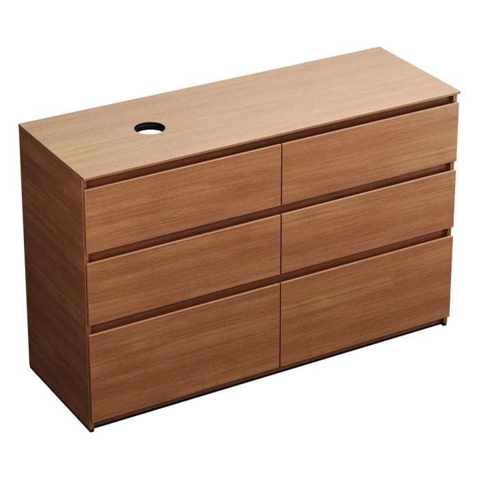 burgbad Lin20 Waschtischunterschrank mit Konsolenplatte 140 cm, 6 Auszüge, Beckenausschnitt links