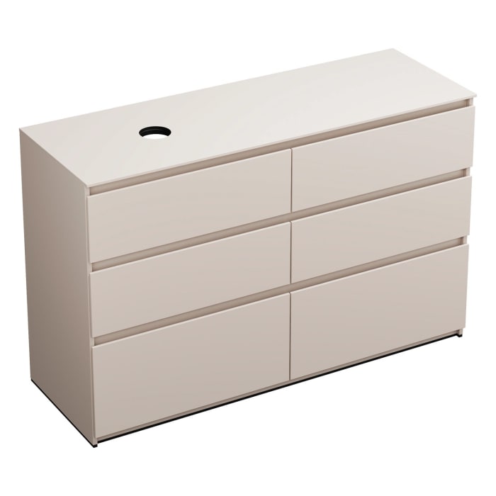 burgbad Lin20 Waschtischunterschrank mit Konsolenplatte 140 cm, 6 Auszüge, Beckenausschnitt links