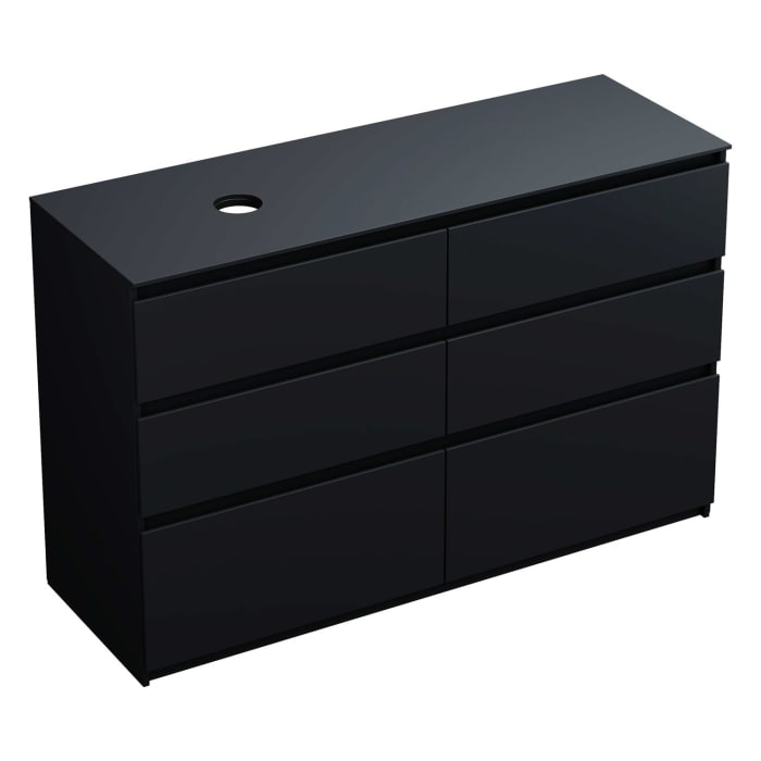 burgbad Lin20 Waschtischunterschrank mit Konsolenplatte 140 cm, 6 Auszüge, Beckenausschnitt links