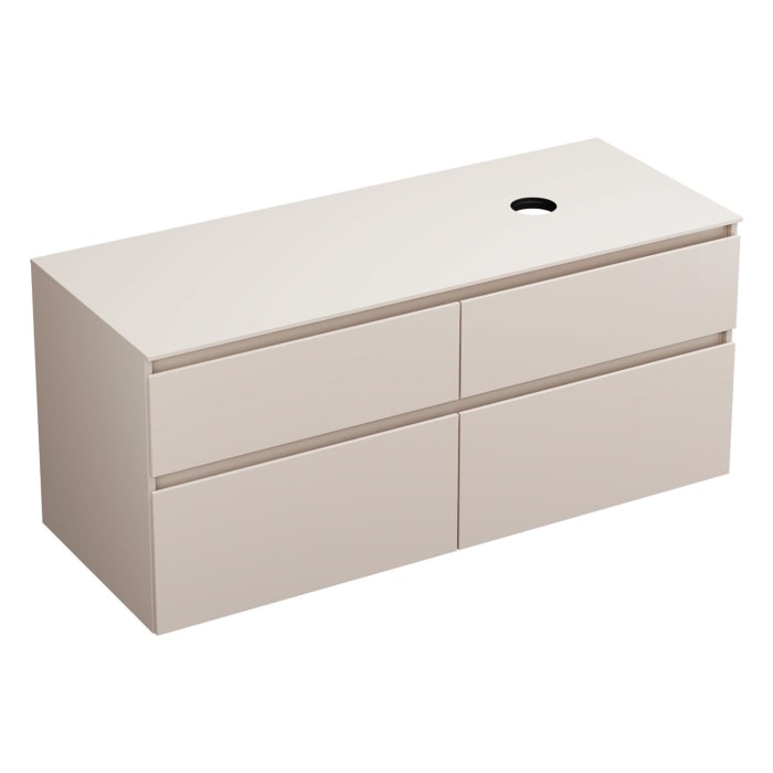 burgbad Lin20 Waschtischunterschrank mit Konsolenplatte 140 cm, 4 Auszüge, Beckenausschnitt rechts