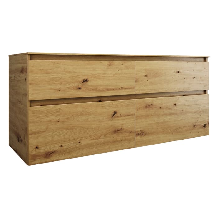 burgbad Lin20 Waschtischunterschrank mit Konsolenplatte 140 cm, 4 Auszüge, Beckenausschnitt links