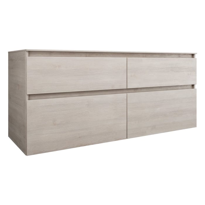 burgbad Lin20 Waschtischunterschrank mit Konsolenplatte 140 cm, 4 Auszüge, Beckenausschnitt links