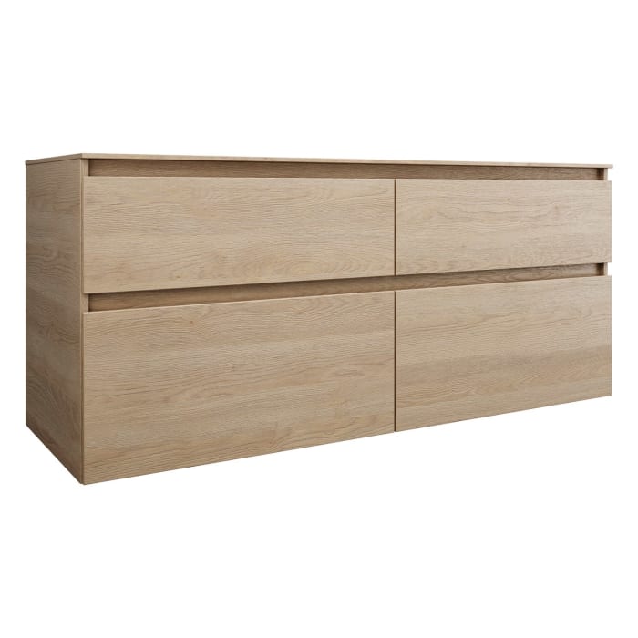 burgbad Lin20 Waschtischunterschrank mit Konsolenplatte 140 cm, 4 Auszüge, Beckenausschnitt links