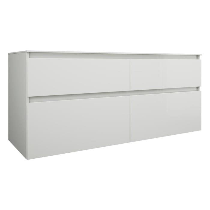 burgbad Lin20 Waschtischunterschrank mit Konsolenplatte 140 cm, 4 Auszüge, Beckenausschnitt links