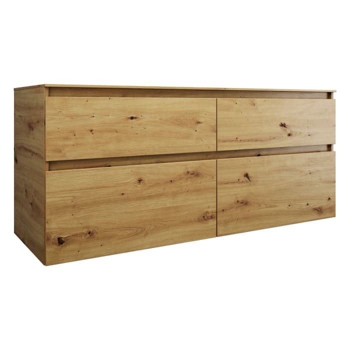 burgbad Lin20 Waschtischunterschrank mit Konsolenplatte 140 cm, 4 Auszüge, Beckenausschnitt rechts