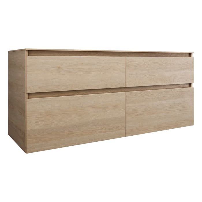 burgbad Lin20 Waschtischunterschrank mit Konsolenplatte 140 cm, 4 Auszüge, Beckenausschnitt rechts