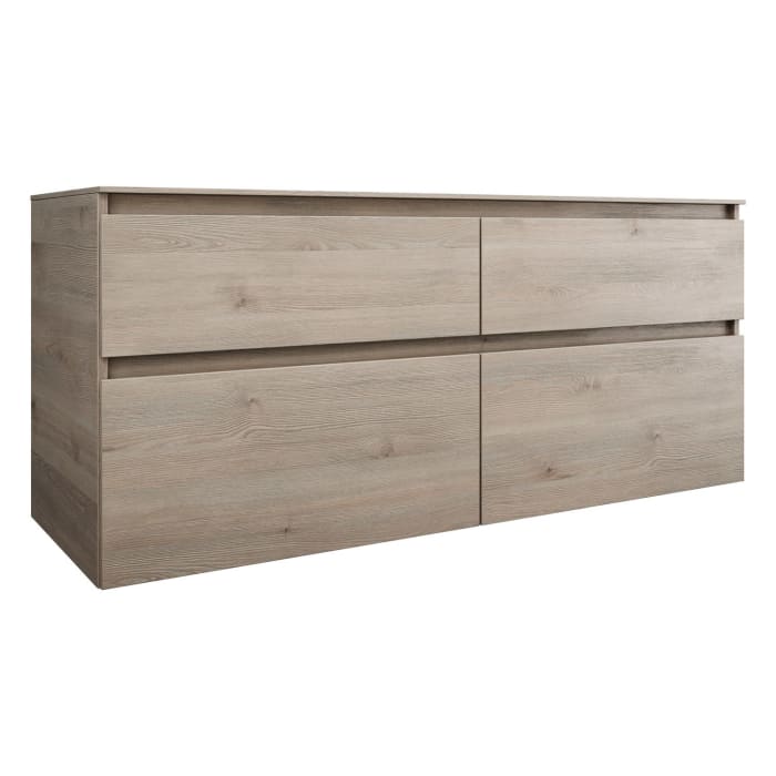 burgbad Lin20 Waschtischunterschrank mit Konsolenplatte 140 cm, 4 Auszüge, Beckenausschnitt rechts