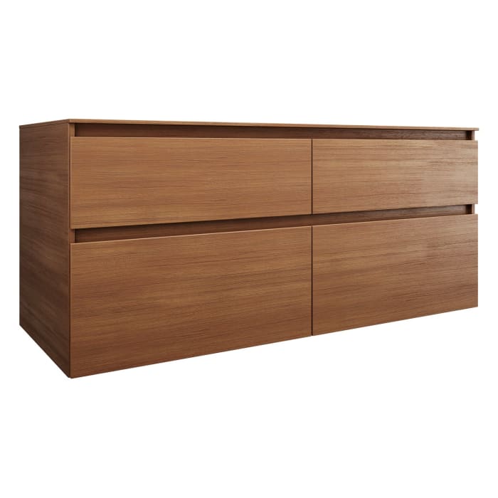 burgbad Lin20 Waschtischunterschrank mit Konsolenplatte 140 cm, 4 Auszüge, Beckenausschnitt links