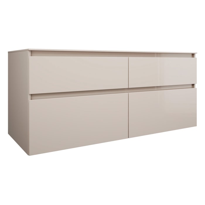 burgbad Lin20 Waschtischunterschrank mit Konsolenplatte 140 cm, 4 Auszüge, Beckenausschnitt rechts