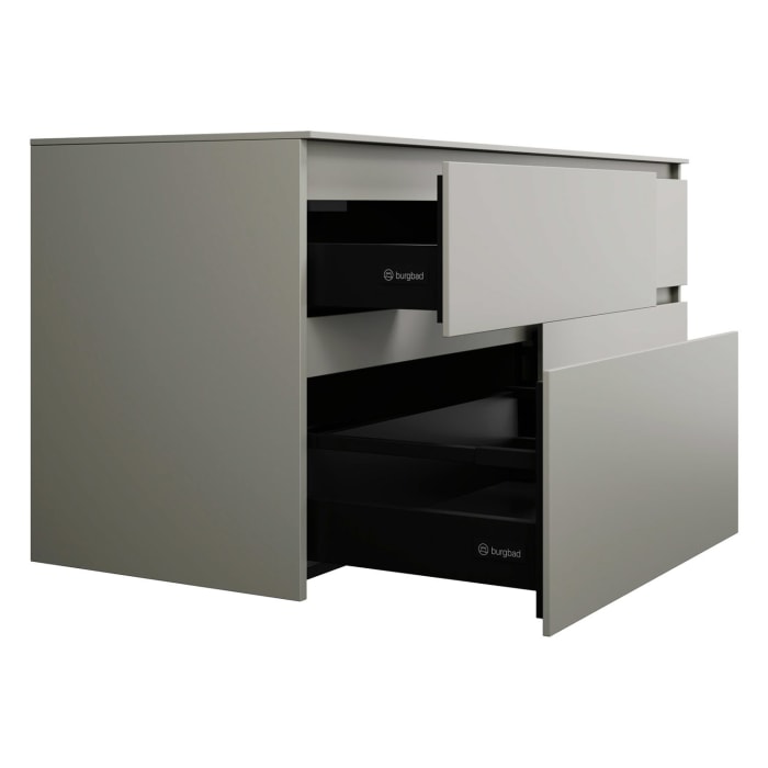 burgbad Lin20 Waschtischunterschrank mit Konsolenplatte 140 cm, 4 Auszüge, Beckenausschnitt links