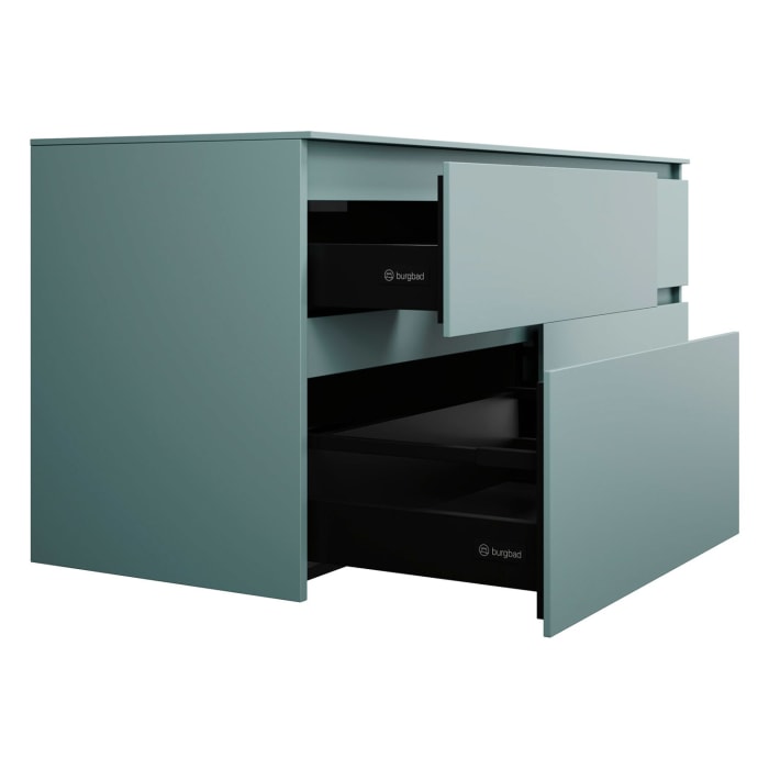 burgbad Lin20 Waschtischunterschrank mit Konsolenplatte 140 cm, 4 Auszüge, Beckenausschnitt links