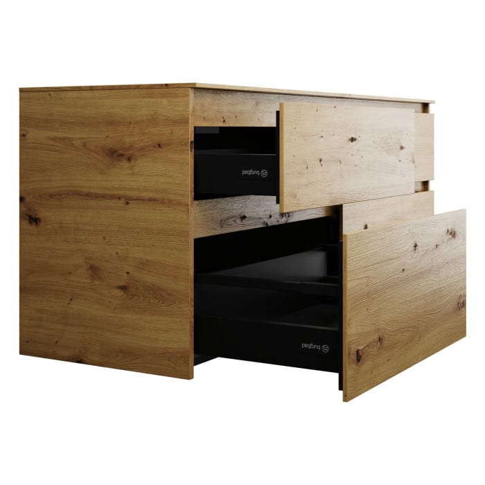 burgbad Lin20 Waschtischunterschrank mit Konsolenplatte 140 cm, 4 Auszüge, Beckenausschnitt rechts