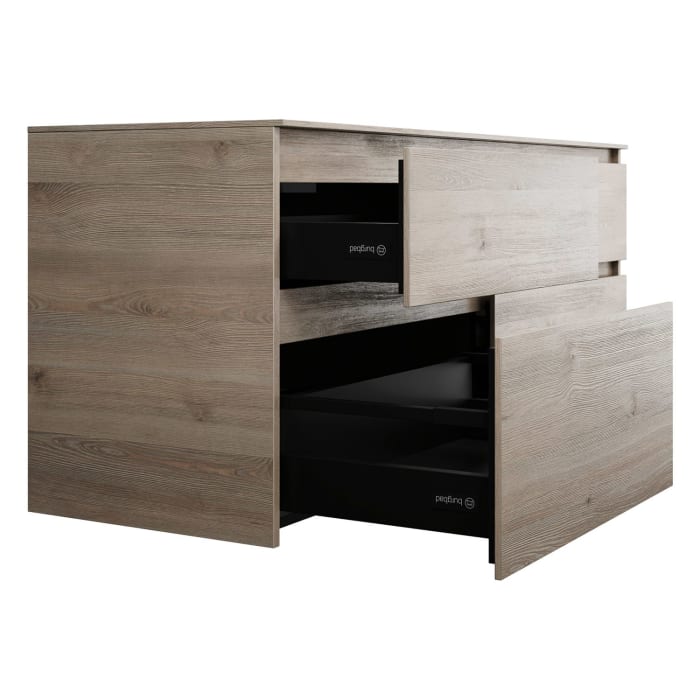 burgbad Lin20 Waschtischunterschrank mit Konsolenplatte 140 cm, 4 Auszüge, Beckenausschnitt rechts