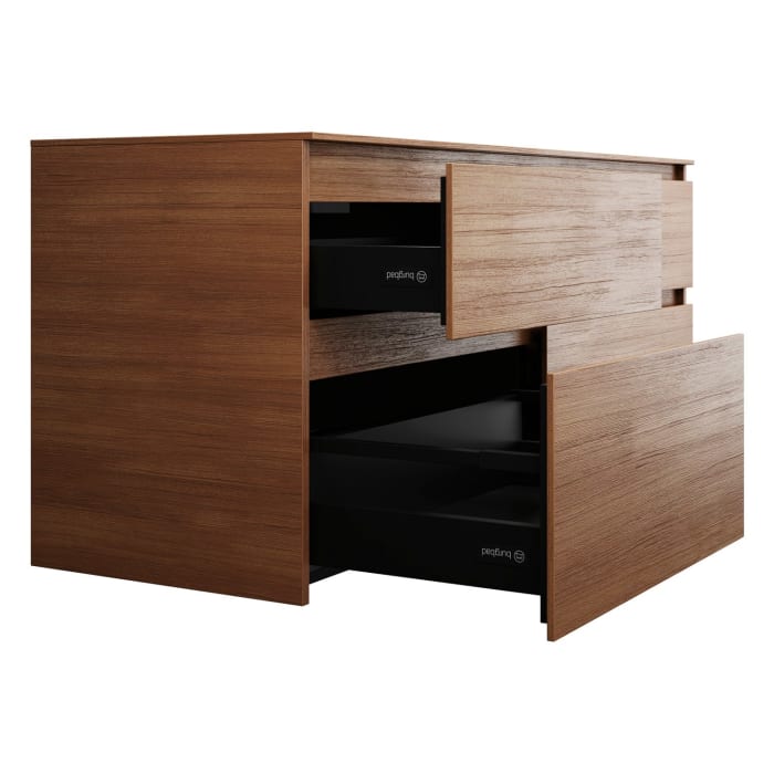 burgbad Lin20 Waschtischunterschrank mit Konsolenplatte 140 cm, 4 Auszüge, Beckenausschnitt rechts