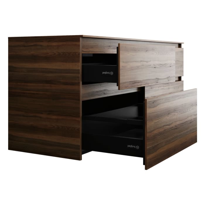 burgbad Lin20 Waschtischunterschrank mit Konsolenplatte 140 cm, 4 Auszüge, Beckenausschnitt rechts