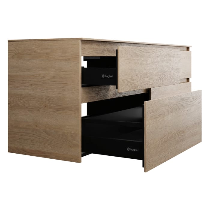 burgbad Lin20 Waschtischunterschrank mit Konsolenplatte 160 cm, 4 Auszüge, Beckenausschnitt links