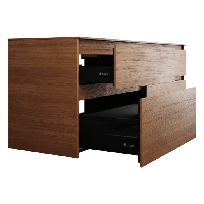 burgbad Lin20 Waschtischunterschrank mit Konsolenplatte 160 cm, 4 Auszüge, Beckenausschnitt links