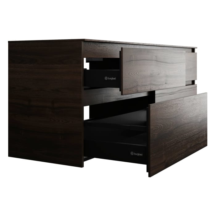 burgbad Lin20 Waschtischunterschrank mit Konsolenplatte 160 cm, 4 Auszüge, Beckenausschnitt links