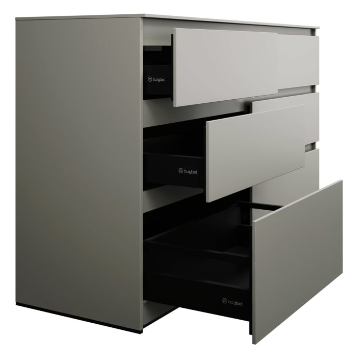 burgbad Lin20 Waschtischunterschrank mit Konsolenplatte 140 cm, 6 Auszüge, Beckenausschnitt links