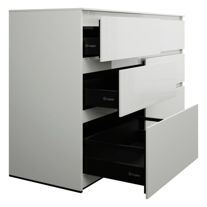 burgbad Lin20 Waschtischunterschrank mit Konsolenplatte 140 cm, 6 Auszüge, Beckenausschnitt links