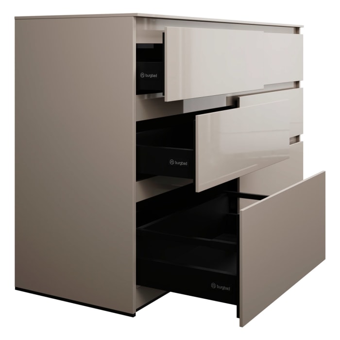 burgbad Lin20 Waschtischunterschrank mit Konsolenplatte 140 cm, 6 Auszüge, Beckenausschnitt links