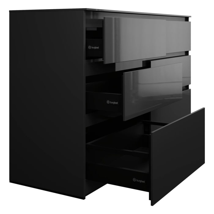 burgbad Lin20 Waschtischunterschrank mit Konsolenplatte 140 cm, 6 Auszüge, Beckenausschnitt links