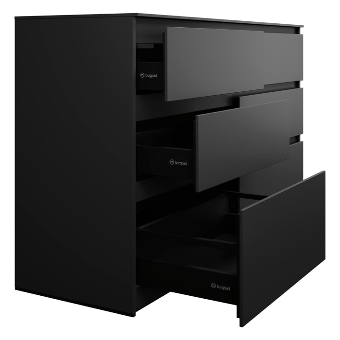 burgbad Lin20 Waschtischunterschrank mit Konsolenplatte 140 cm, 6 Auszüge, Beckenausschnitt links