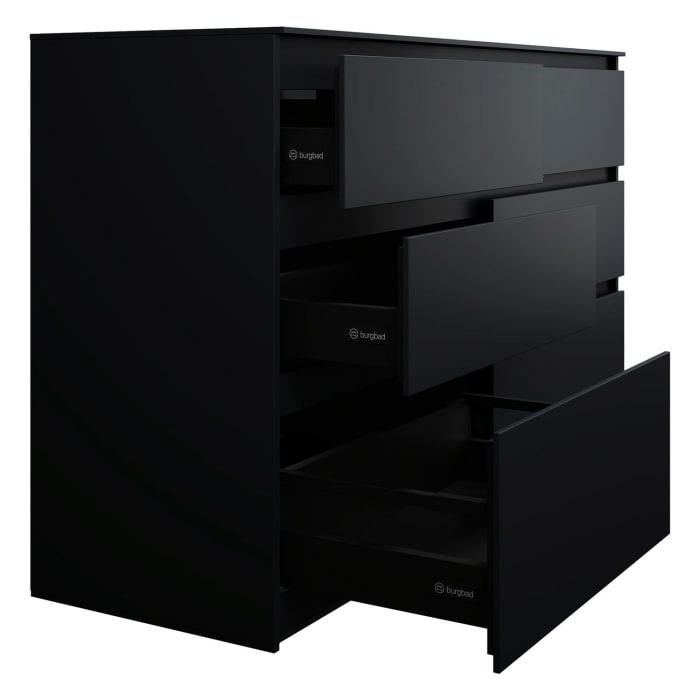 burgbad Lin20 Waschtischunterschrank mit Konsolenplatte 140 cm, 6 Auszüge, Beckenausschnitt links