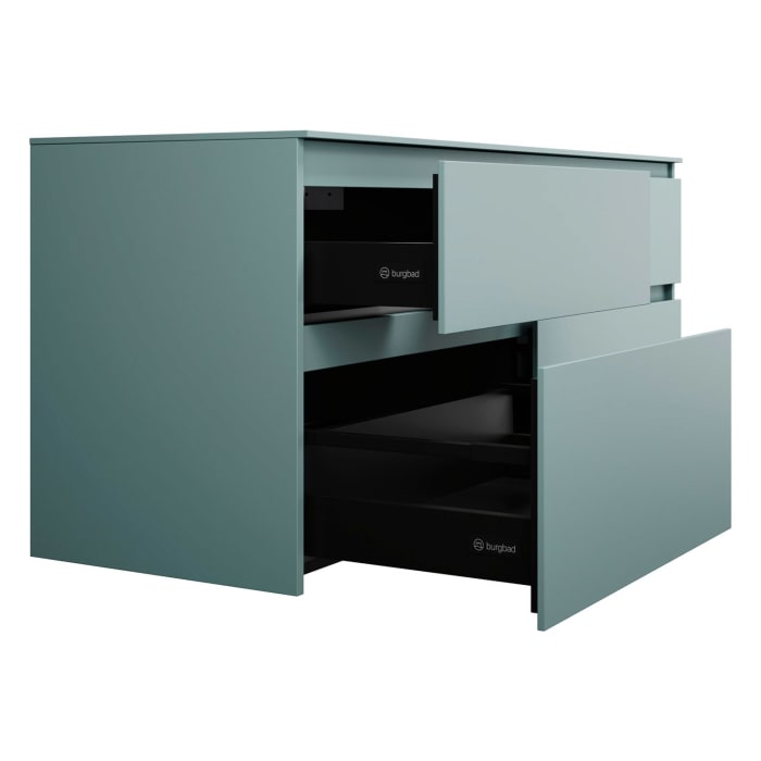 burgbad Lin20 Waschtischunterschrank mit Konsolenplatte 140 cm, 4 Auszüge, Beckenausschnitt links und rechts