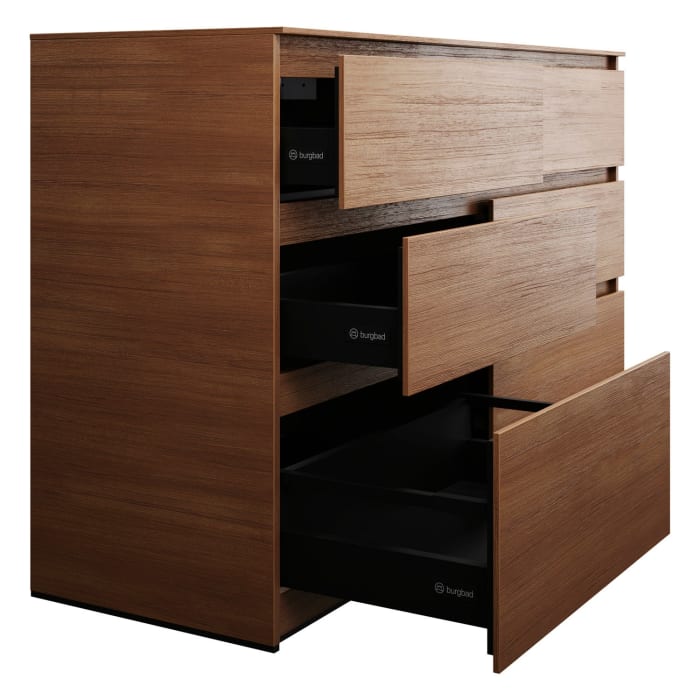 burgbad Lin20 Waschtischunterschrank mit Konsolenplatte 140 cm, 6 Auszüge, Beckenausschnitt links und rechts